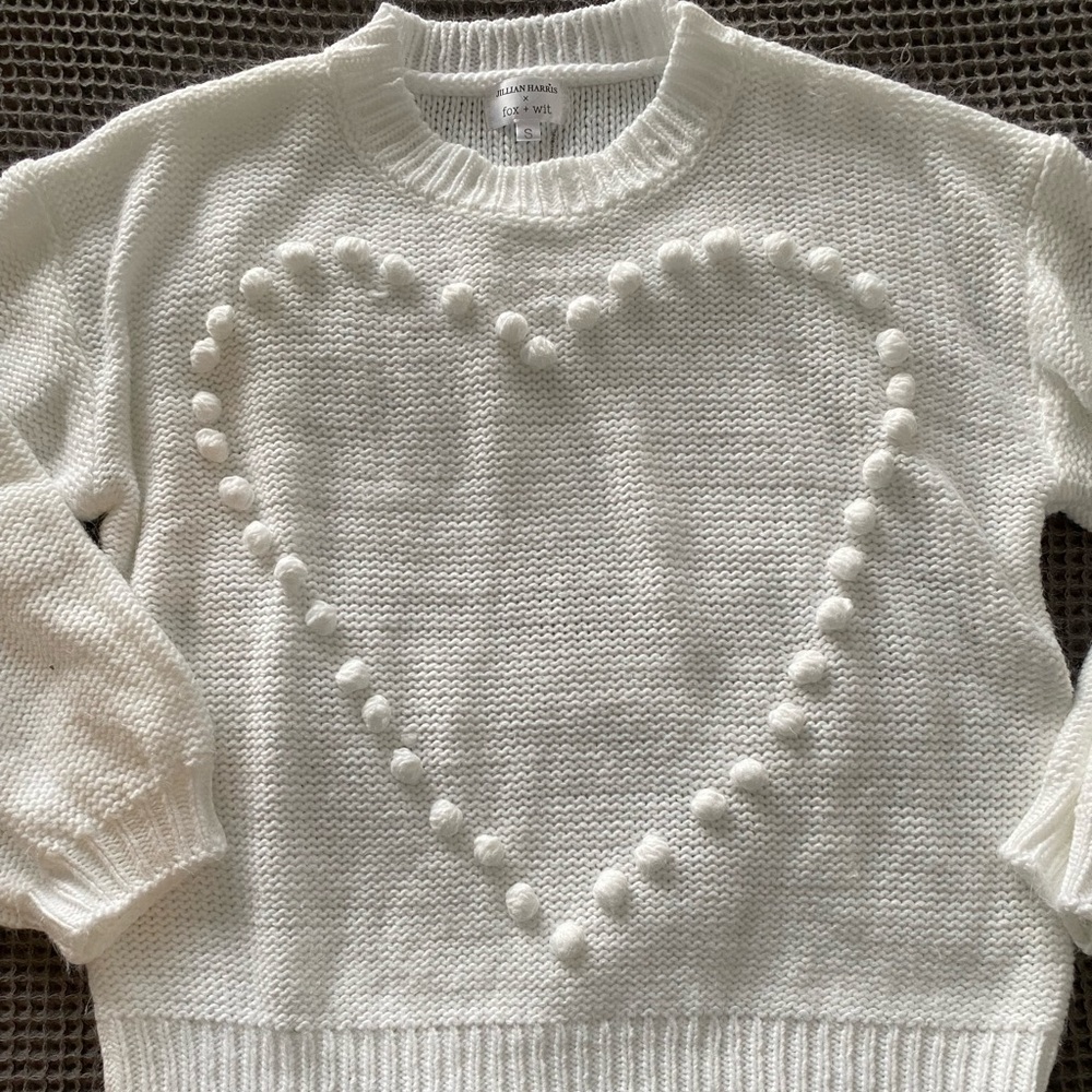 Jillian Harris x Fox+Wit white ‘heart’ sweater